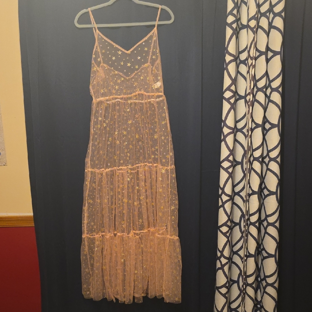 Elegant Starry Sheer Pink Dress